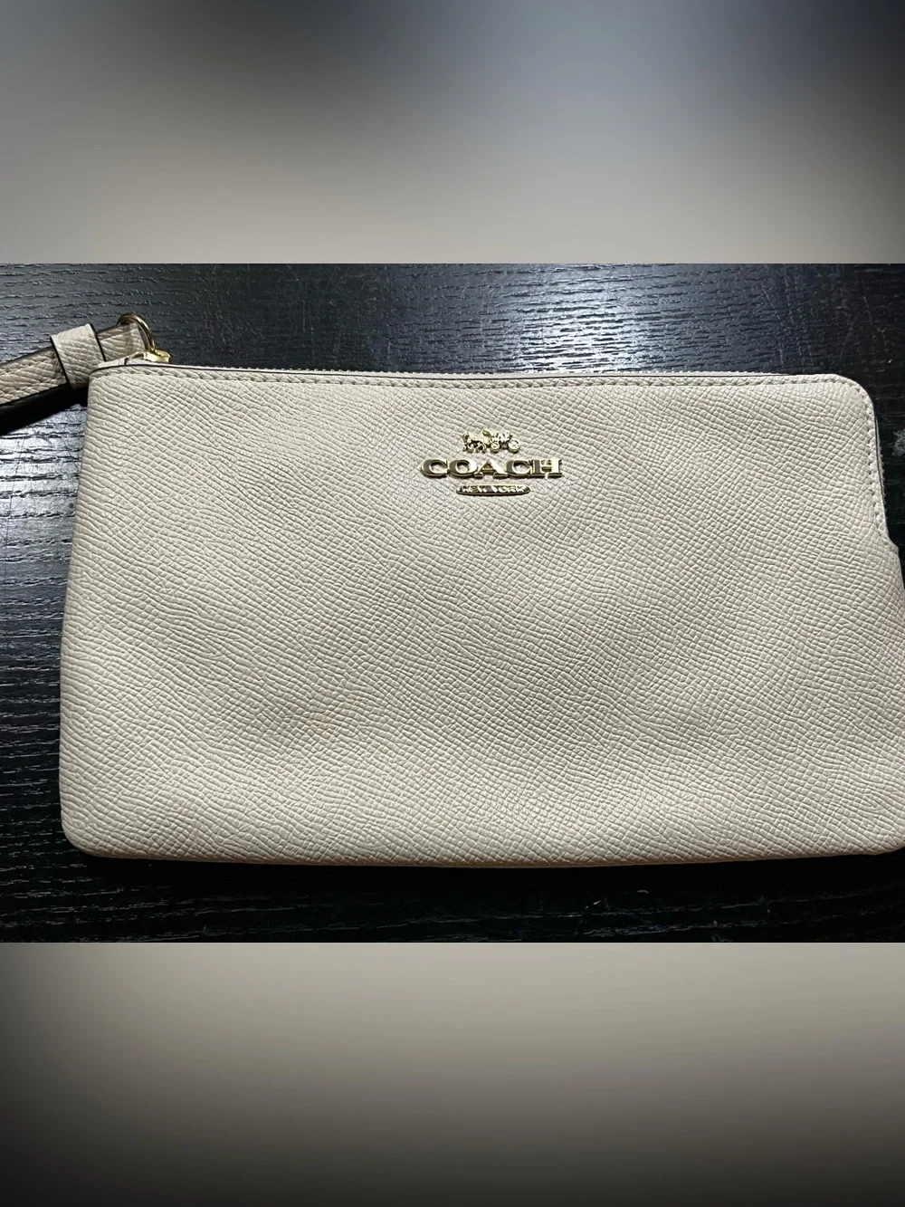 Coach Cream Leather Wristlet Clutch with Gold Logo
